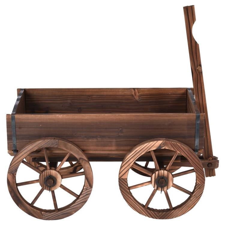 Outdoor Garden Fir Wood Barrel Planter Wagon on Wooden Wheels LuxuryLifeWay Online Store