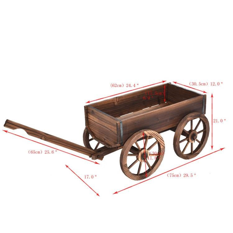 Outdoor Garden Fir Wood Barrel Planter Wagon on Wooden Wheels LuxuryLifeWay Online Store