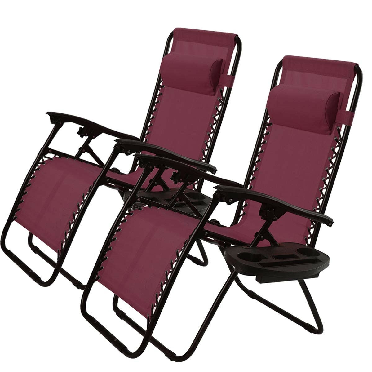 Set of 2 Burgundy Wine Red Folding Outdoor Zero Gravity Lounge Chair LuxuryLifeWay Online Store