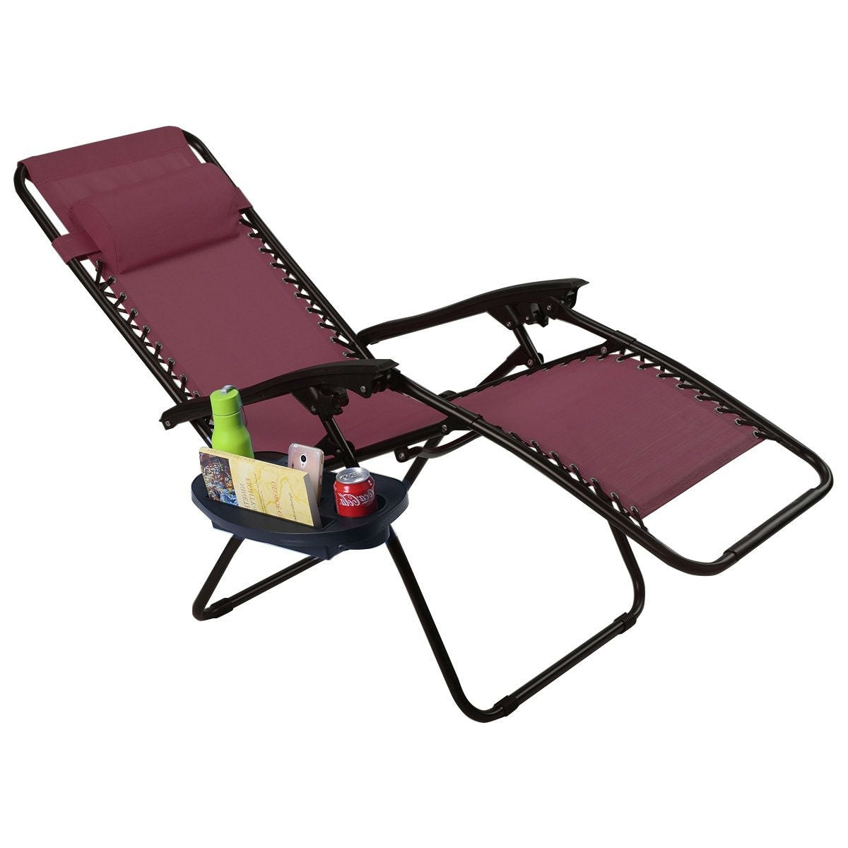 Set of 2 Burgundy Wine Red Folding Outdoor Zero Gravity Lounge Chair LuxuryLifeWay Online Store