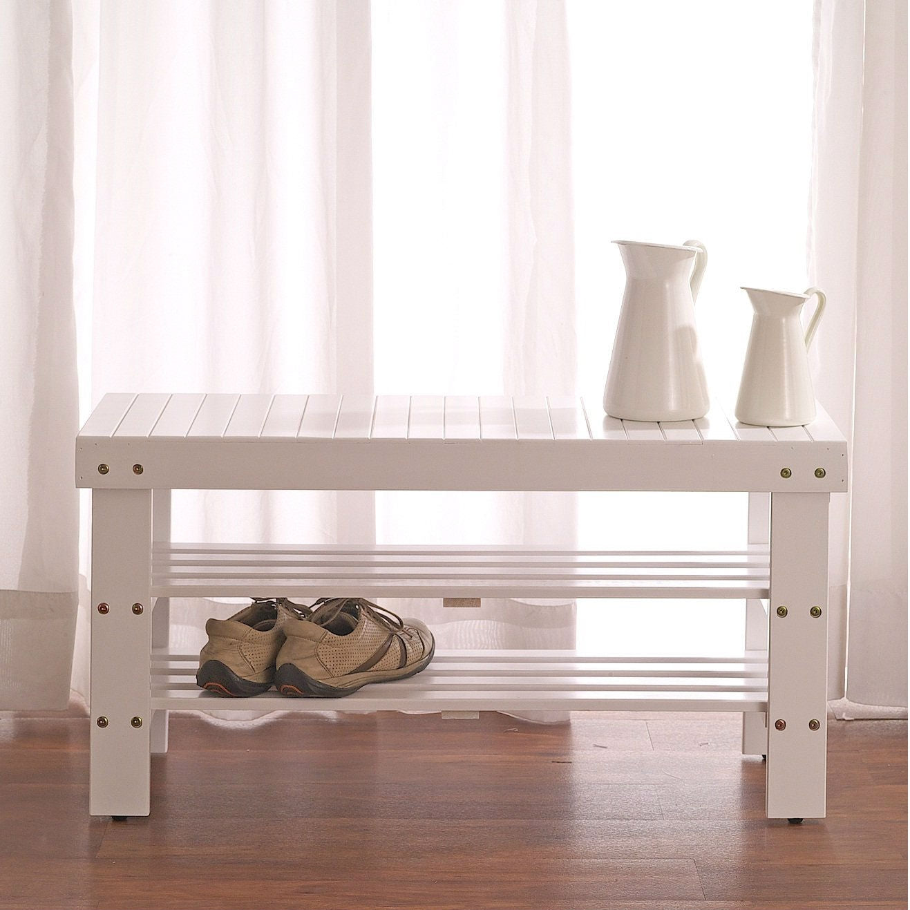 Solid Wood Shoe Rack Entryway Storage Bench in White LuxuryLifeWay Online Store