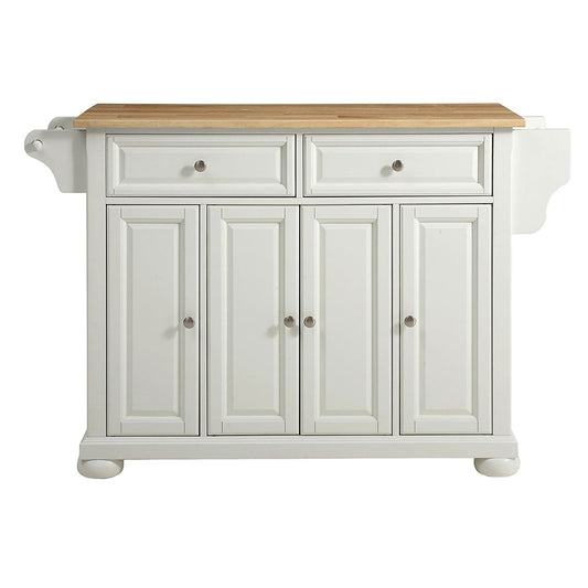 White Kitchen Island Storage Cabinet with Solid Wood Top LuxuryLifeWay Online Store