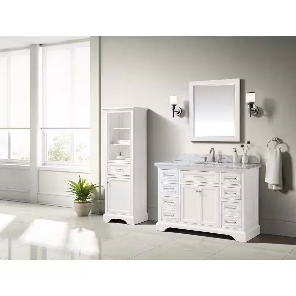 32-in x 28-in Bathroom Wall Mirror with White Solid Wood Frame LuxuryLifeWay Online Store