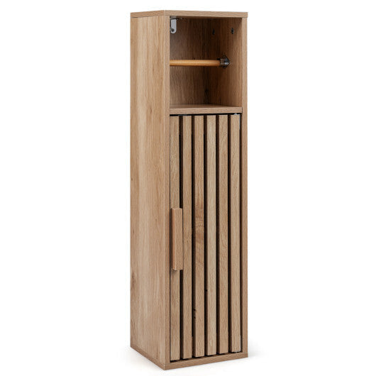 Costway Slim Bathroom Cabinets Freestanding Toilet Paper Holder Stand with Door-Natural LuxuryLifeWay Online Store