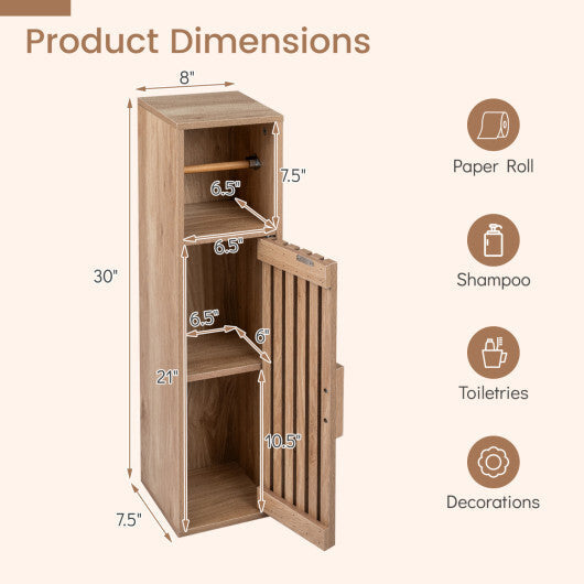 Costway Slim Bathroom Cabinets Freestanding Toilet Paper Holder Stand with Door-Natural LuxuryLifeWay Online Store