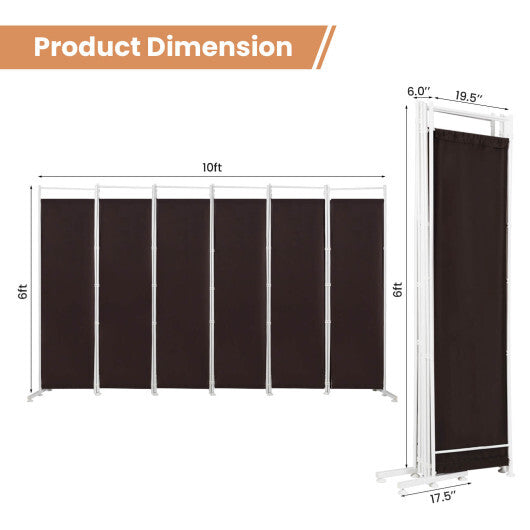 Costway 6-Panel Room Divider Folding Privacy Screen-Brown LuxuryLifeWay Online Store