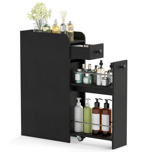 Costway Small Bathroom Storage Cabinet 4-Tier with Slide Out Drawers on Casters-Black LuxuryLifeWay Online Store