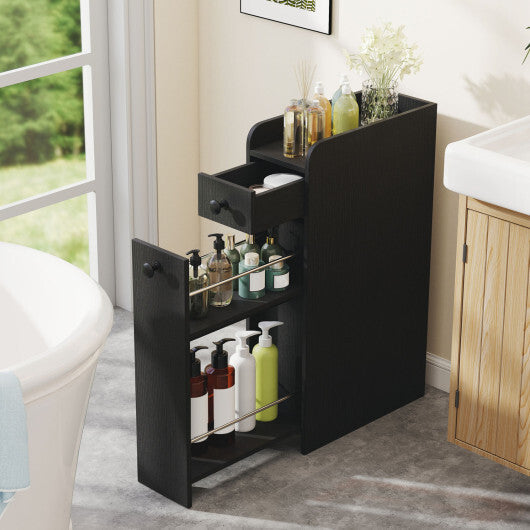 Costway Small Bathroom Storage Cabinet 4-Tier with Slide Out Drawers on Casters-Black LuxuryLifeWay Online Store