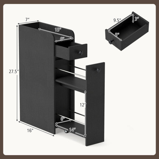 Costway Small Bathroom Storage Cabinet 4-Tier with Slide Out Drawers on Casters-Black LuxuryLifeWay Online Store