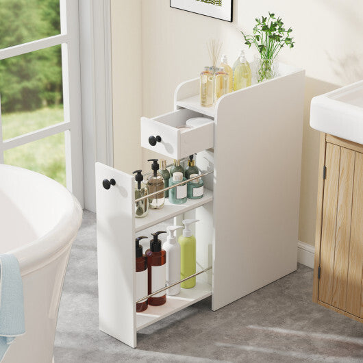 Costway Small Bathroom Storage Cabinet 4-Tier with Slide Out Drawers on Casters-White LuxuryLifeWay Online Store