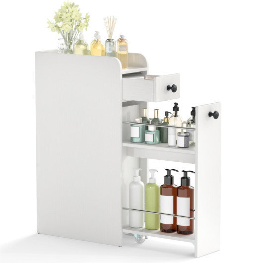 Costway Small Bathroom Storage Cabinet 4-Tier with Slide Out Drawers on Casters-White LuxuryLifeWay Online Store