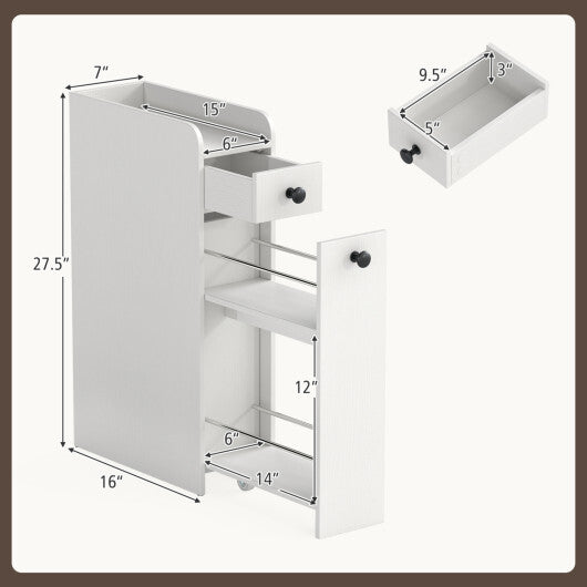 Costway Small Bathroom Storage Cabinet 4-Tier with Slide Out Drawers on Casters-White LuxuryLifeWay Online Store