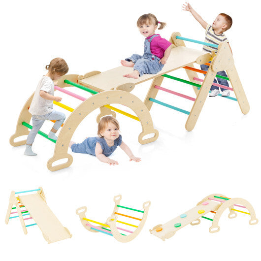 Costway 5-in-1 Wooden Kids Climber Toys with Triangle Arch Ramp-Multicolor LuxuryLifeWay Online Store