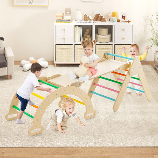 Costway 5-in-1 Wooden Kids Climber Toys with Triangle Arch Ramp-Multicolor LuxuryLifeWay Online Store