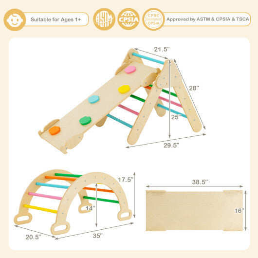 Costway 5-in-1 Wooden Kids Climber Toys with Triangle Arch Ramp-Multicolor LuxuryLifeWay Online Store
