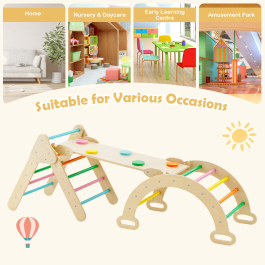 Costway 5-in-1 Wooden Kids Climber Toys with Triangle Arch Ramp-Multicolor LuxuryLifeWay Online Store