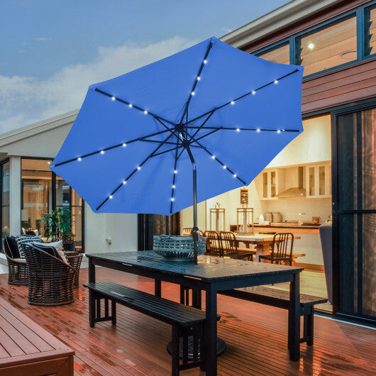 Costway 10' Solar LED Lighted Patio Market Umbrella Shade Tilt Adjustment Crank-Blue LuxuryLifeWay Online Store