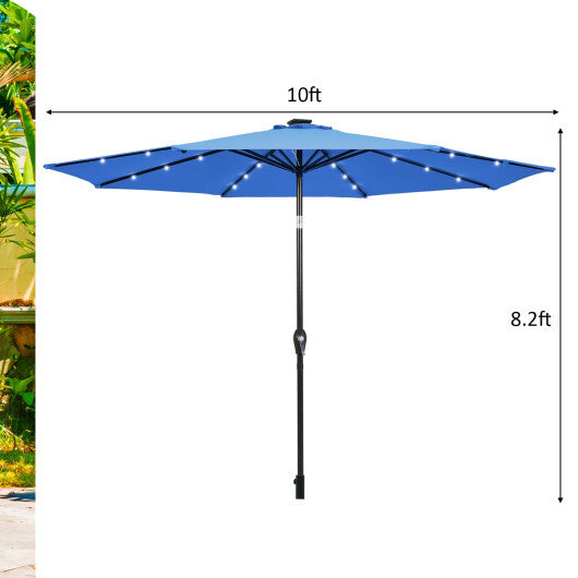 Costway 10' Solar LED Lighted Patio Market Umbrella Shade Tilt Adjustment Crank-Blue LuxuryLifeWay Online Store