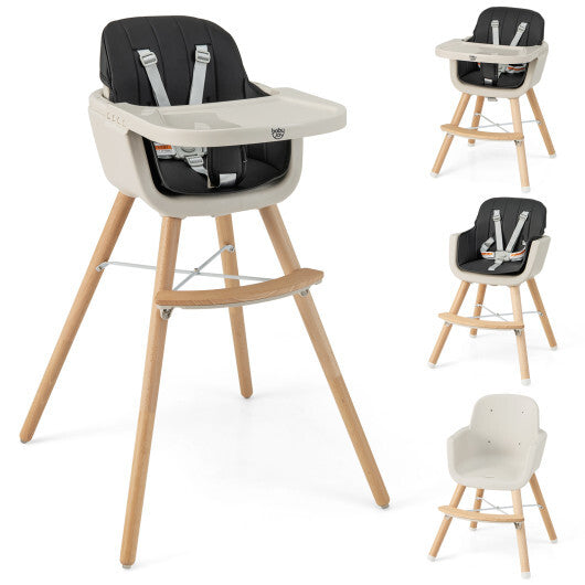 Babyjoy 3 in 1 Convertible Wooden High Chair Toddler Feeding Chair with Cushion Black LuxuryLifeWay Online Store