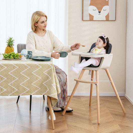 Babyjoy 3 in 1 Convertible Wooden High Chair Toddler Feeding Chair with Cushion Black LuxuryLifeWay Online Store