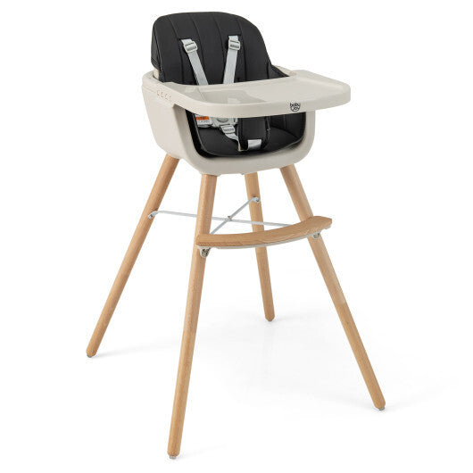 Babyjoy 3 in 1 Convertible Wooden High Chair Toddler Feeding Chair with Cushion Black LuxuryLifeWay Online Store