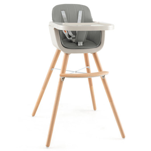 Babyjoy 3 in 1 Convertible Wooden High Chair Toddler Feeding Chair with Cushion Grey LuxuryLifeWay Online Store