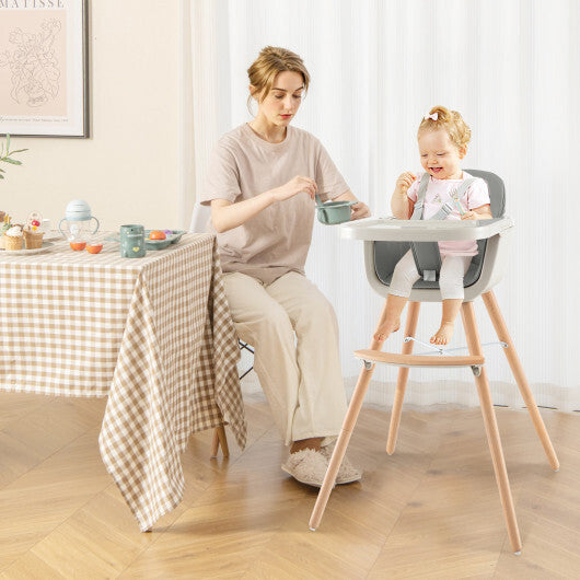 Babyjoy 3 in 1 Convertible Wooden High Chair Toddler Feeding Chair with Cushion Grey LuxuryLifeWay Online Store
