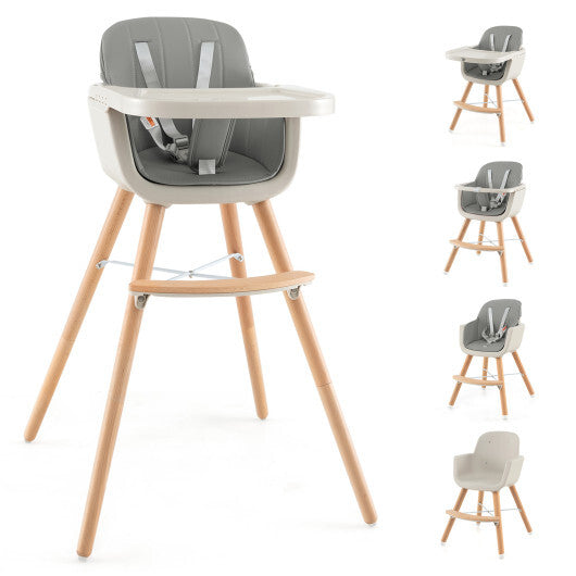 Babyjoy 3 in 1 Convertible Wooden High Chair Toddler Feeding Chair with Cushion Grey LuxuryLifeWay Online Store