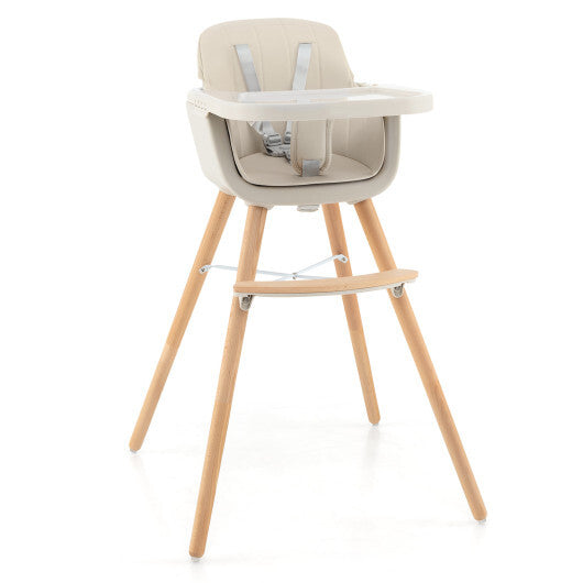 Babyjoy 3 in 1 Convertible Wooden High Chair Toddler Feeding Chair with Cushion Beige LuxuryLifeWay Online Store