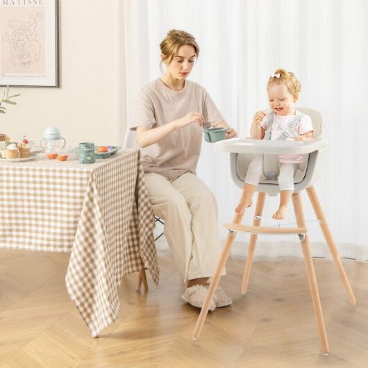 Babyjoy 3 in 1 Convertible Wooden High Chair Toddler Feeding Chair with Cushion Beige LuxuryLifeWay Online Store