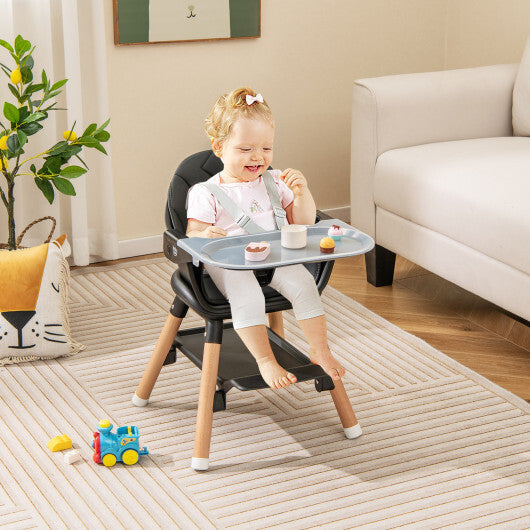 Costway 6 in 1 Convertible Highchair with Safety Harness and Removable Tray Black LuxuryLifeWay Online Store