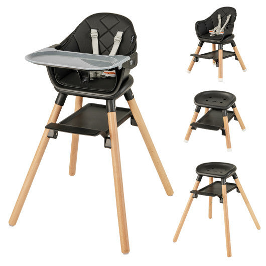Costway 6 in 1 Convertible Highchair with Safety Harness and Removable Tray Black LuxuryLifeWay Online Store