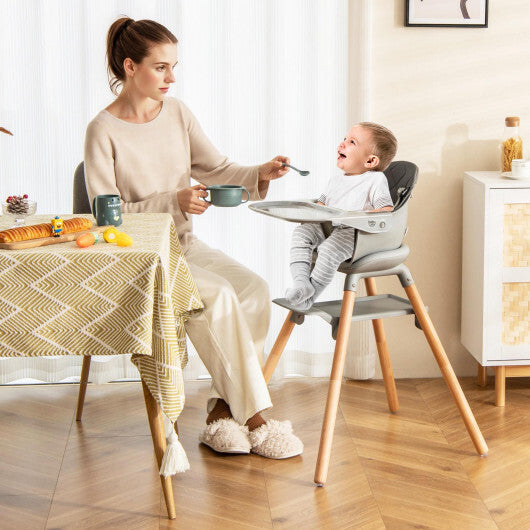 Babyjoy 6 in 1 Convertible Highchair with Safety Harness and Removable Tray Gray LuxuryLifeWay Online Store