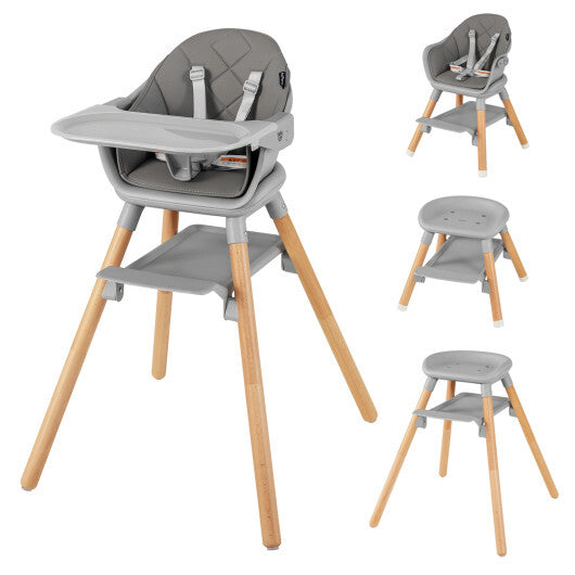 Babyjoy 6 in 1 Convertible Highchair with Safety Harness and Removable Tray Gray LuxuryLifeWay Online Store