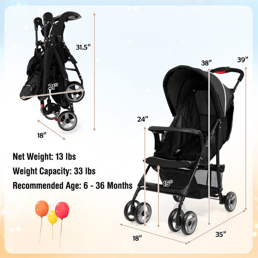 Costway Foldable Lightweight Baby Stroller Travel Pushchair 0-36 Months Age Group 13 lbs Black LuxuryLifeWay Online Store