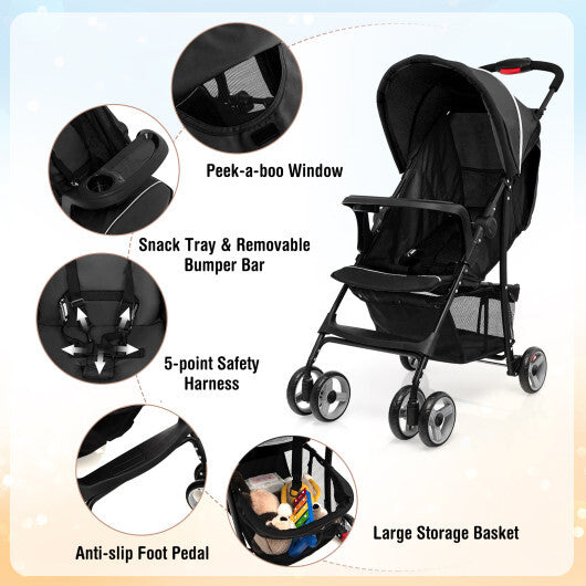 Costway Foldable Lightweight Baby Stroller Travel Pushchair 0-36 Months Age Group 13 lbs Black LuxuryLifeWay Online Store