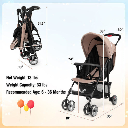 Costway Foldable Lightweight Baby Stroller Travel Pushchair 0-36 Months Age Group 13 lbs Coffee LuxuryLifeWay Online Store