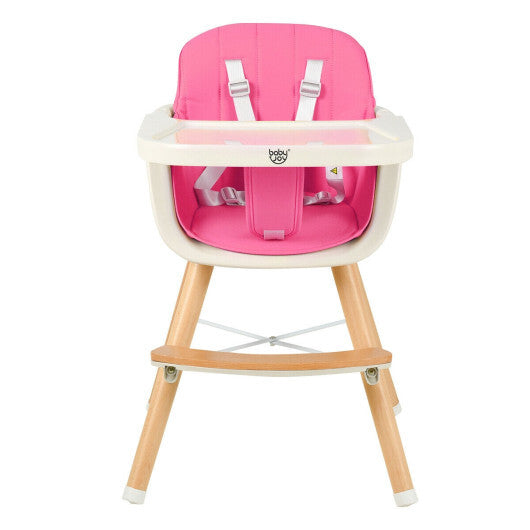 Babyjoy 3 in 1 Convertible Wooden High Chair Toddler Feeding Chair with Cushion Pink LuxuryLifeWay Online Store