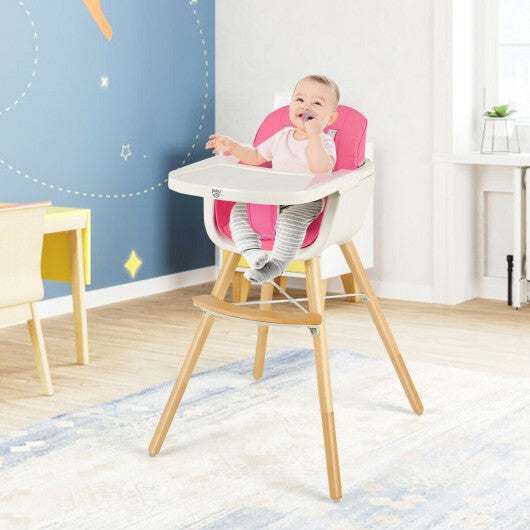 Babyjoy 3 in 1 Convertible Wooden High Chair Toddler Feeding Chair with Cushion Pink LuxuryLifeWay Online Store