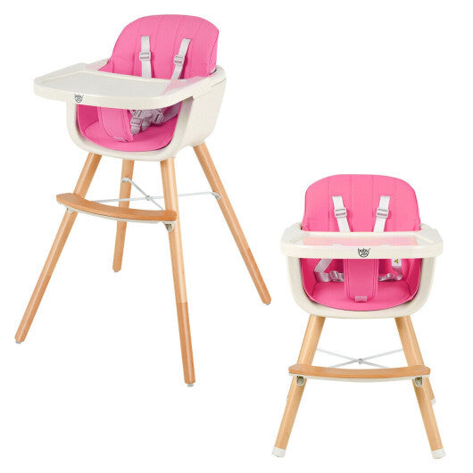 Babyjoy 3 in 1 Convertible Wooden High Chair Toddler Feeding Chair with Cushion Pink LuxuryLifeWay Online Store