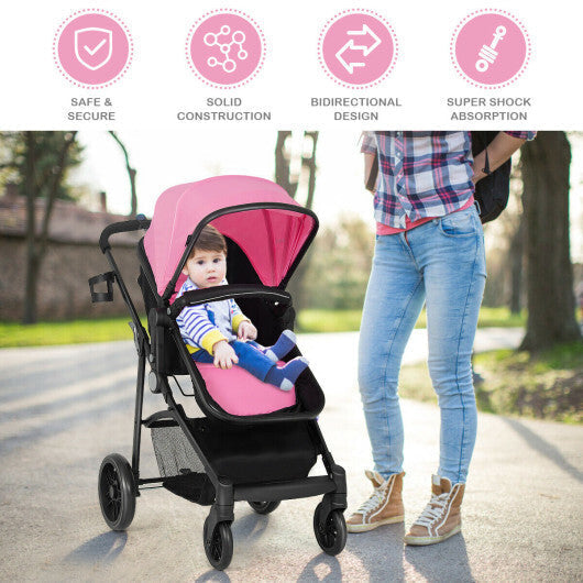 Babyjoy 2 in 1 Foldable Baby Stroller Kids Travel Newborn Infant Buggy Pushchair 22 lbs Pink LuxuryLifeWay Online Store