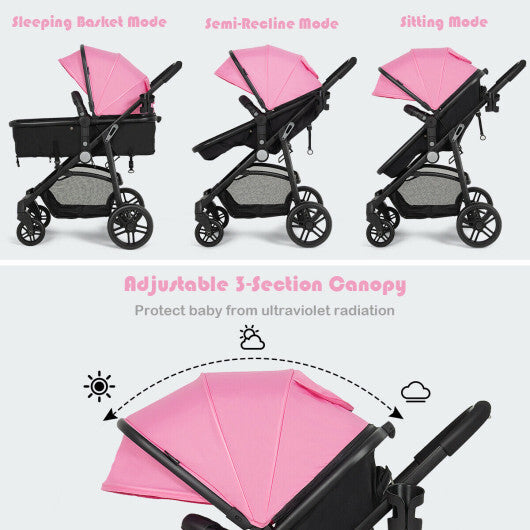 Babyjoy 2 in 1 Foldable Baby Stroller Kids Travel Newborn Infant Buggy Pushchair 22 lbs Pink LuxuryLifeWay Online Store