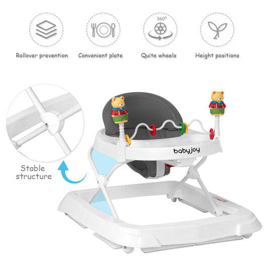 Costway Walker Adjustable Height Removable Toy Wheels Folding Portable Grey LuxuryLifeWay Online Store