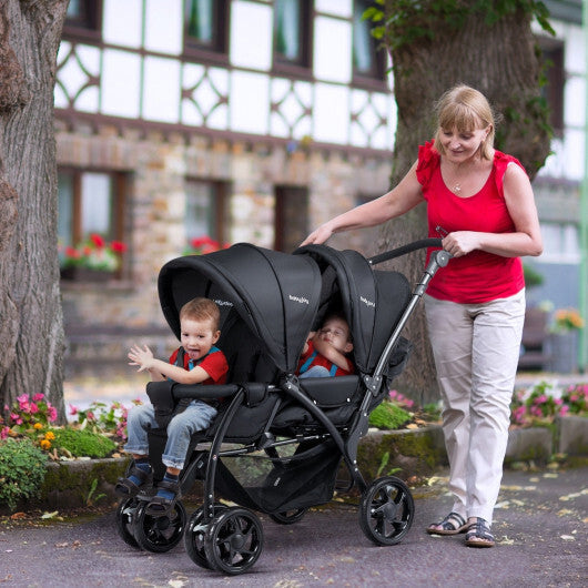 Costway Double Stroller Foldable Baby Twin Lightweight Travel Stroller Infant Pushchair Black LuxuryLifeWay Online Store
