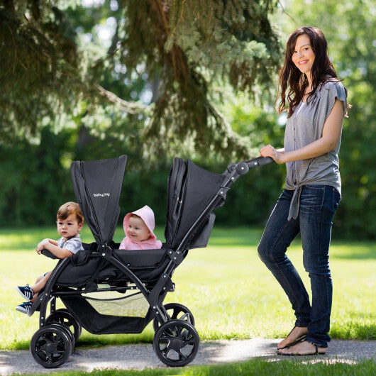 Costway Double Stroller Foldable Baby Twin Lightweight Travel Stroller Infant Pushchair Black LuxuryLifeWay Online Store