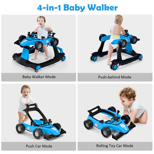 Costway 4-in-1 Baby Walker Foldable Activity Push Walker Adjustable Height Blue LuxuryLifeWay Online Store