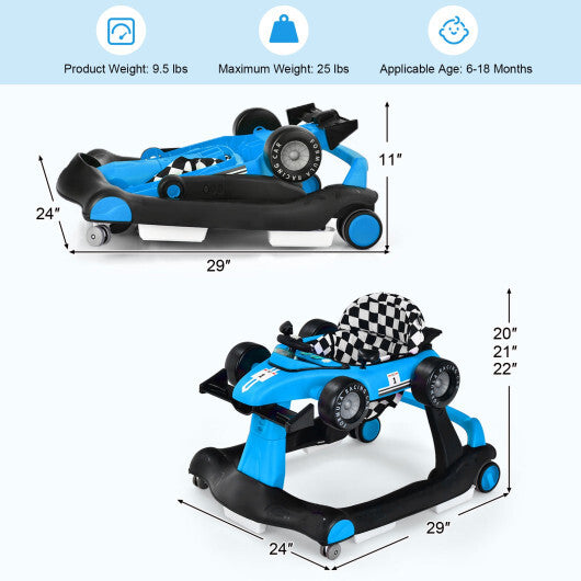 Costway 4-in-1 Baby Walker Foldable Activity Push Walker Adjustable Height Blue LuxuryLifeWay Online Store