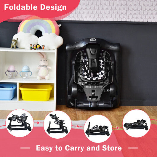 Costway 4-in-1 Baby Walker Foldable Activity Push Walker Adjustable Black LuxuryLifeWay Online Store