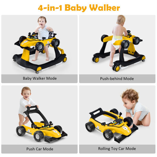 Costway 4-in-1 Baby Walker Foldable Activity Push Walker Adjustable Yellow LuxuryLifeWay Online Store