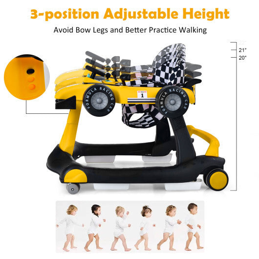 Costway 4-in-1 Baby Walker Foldable Activity Push Walker Adjustable Yellow LuxuryLifeWay Online Store